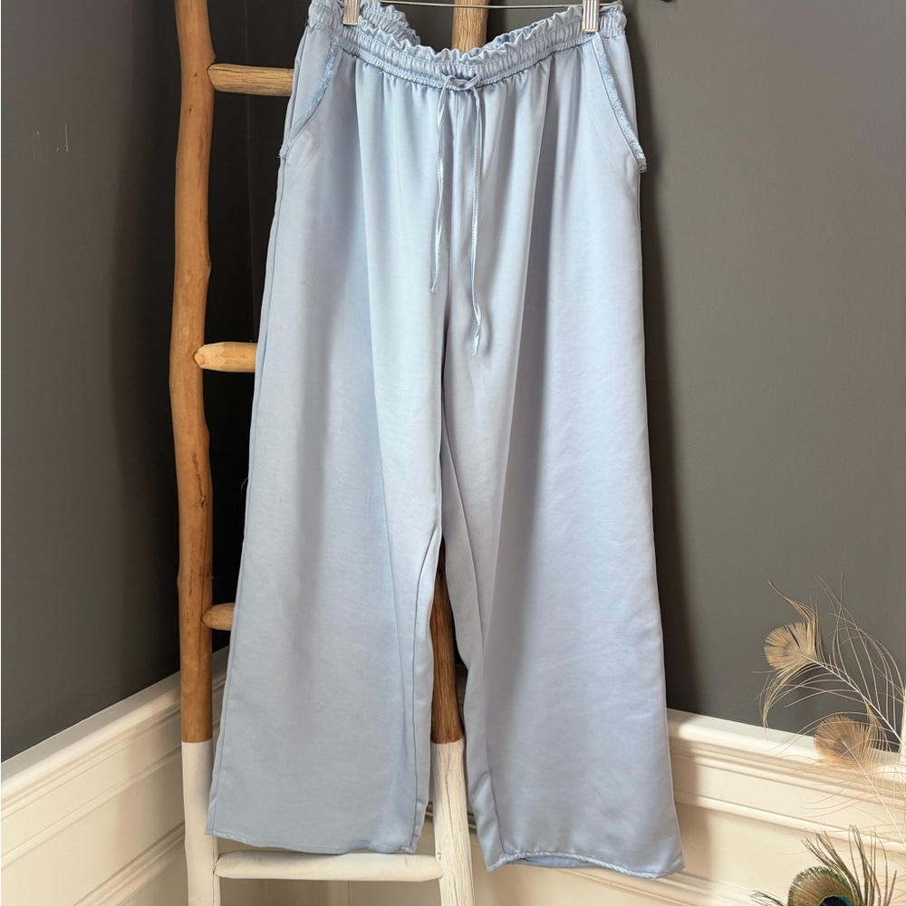 MELISSA NEPTON Satin Light Blue Drawstring Pants